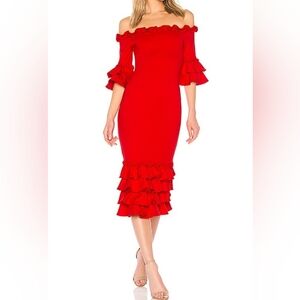 Donna Mizani x Revolve Chic Off-Shoulder Red Midi Dress XS